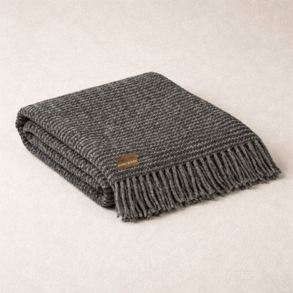 Woolmark Single Person Pure Wool Blanket Checked Mustard