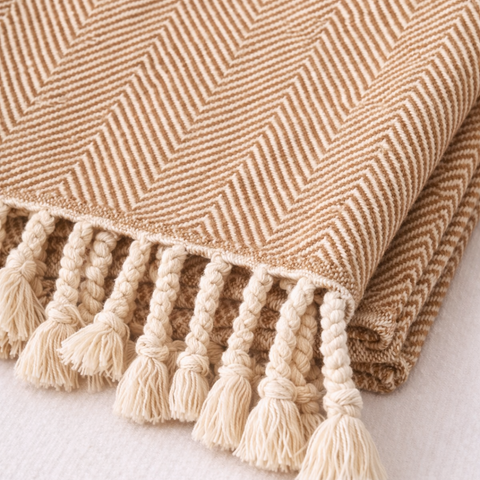 Laura Cotton Throw Blanket - Blanket Cream