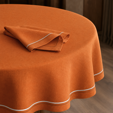 Genoa Woven Linen Stain Resistant Round Table Cloth White