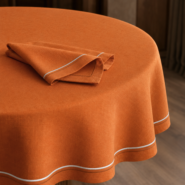 Genoa Woven Linen Stain Resistant Round Table Cloth White