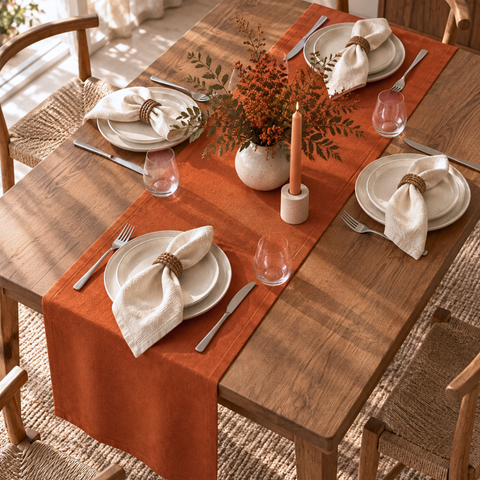 Genoa Woven Linen Stain Resistant Runner 50x150 cm Cinnamon