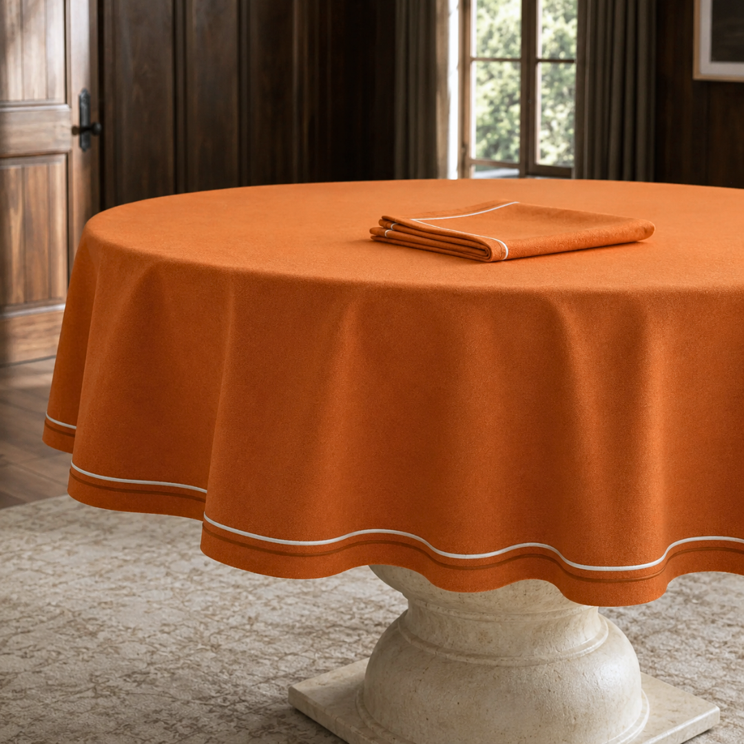 Genoa Woven Linen Stain Resistant Round Table Cloth White