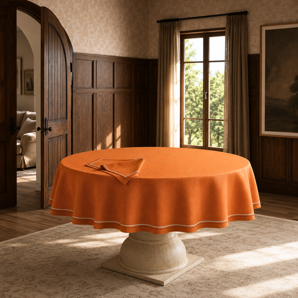 Genoa Woven Linen Stain Resistant Round Table Cloth White