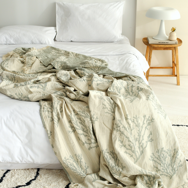 Coral 4 Layer Muslin Double Bedspread Green