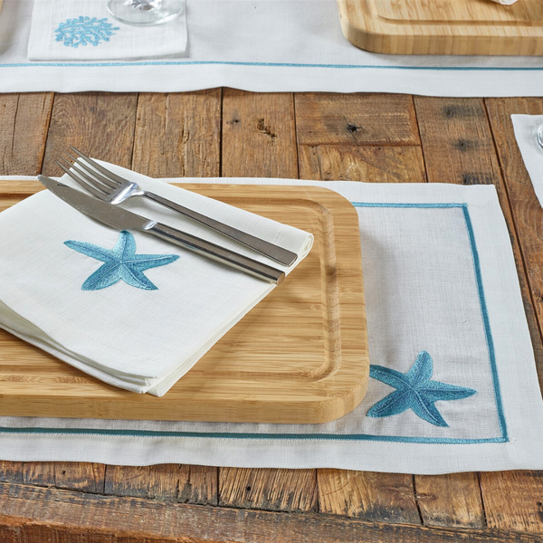 Sea Star Leke Tutmaz Keten Peçete 45x45 cm Mavi (2'li Set)