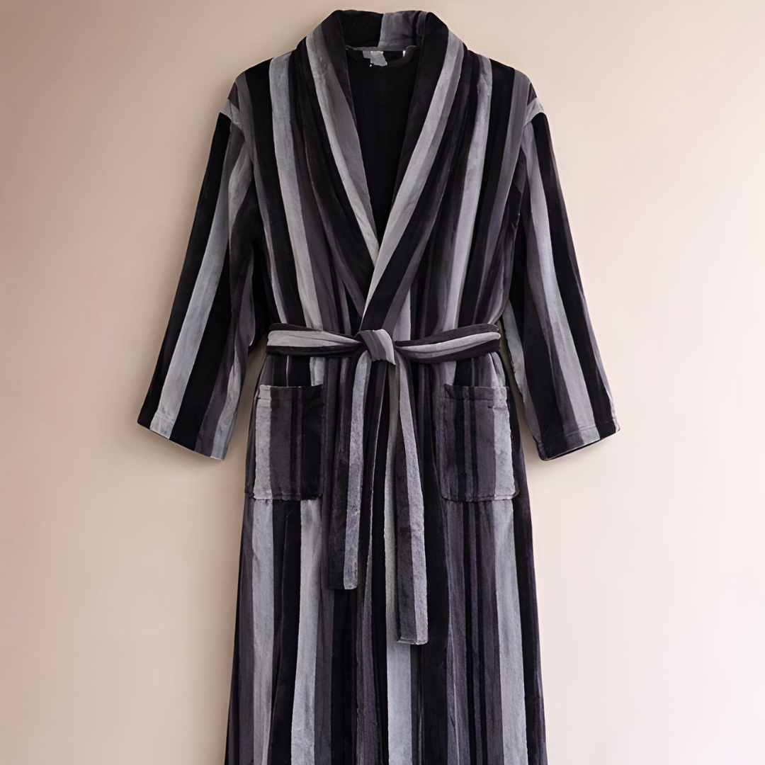 Stripe Premium 100% Cotton Men's Bathrobe Navy