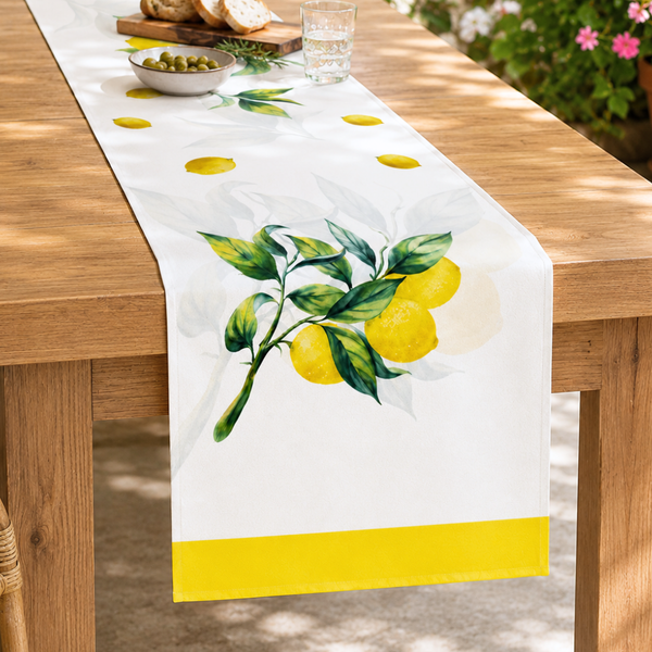 Limon Dalı Leke Tutmaz Pamuk Runner 45x150 cm