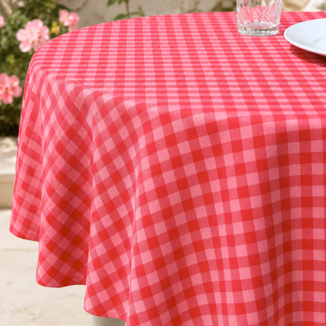 Check Woven Linen Stain Resistant Table Cloth Red
