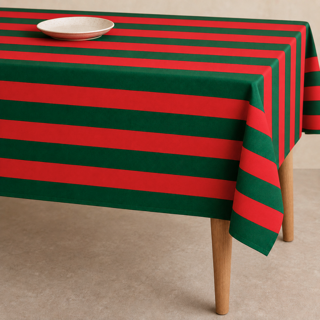 Check Woven Linen Stain Resistant Table Cloth Red