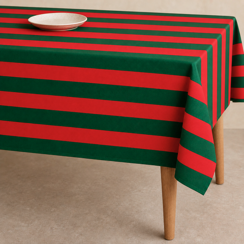 Check Woven Linen Stain Resistant Table Cloth Red