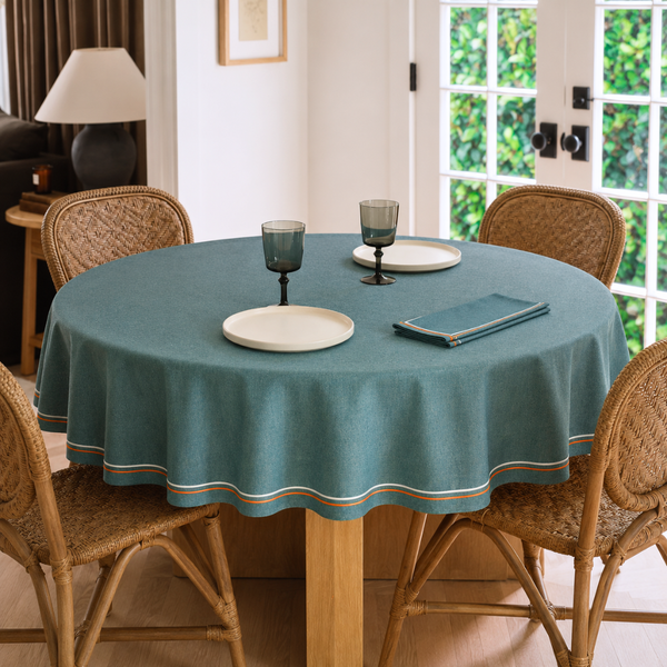 Genoa Woven Linen Stain Resistant Round Table Cloth White