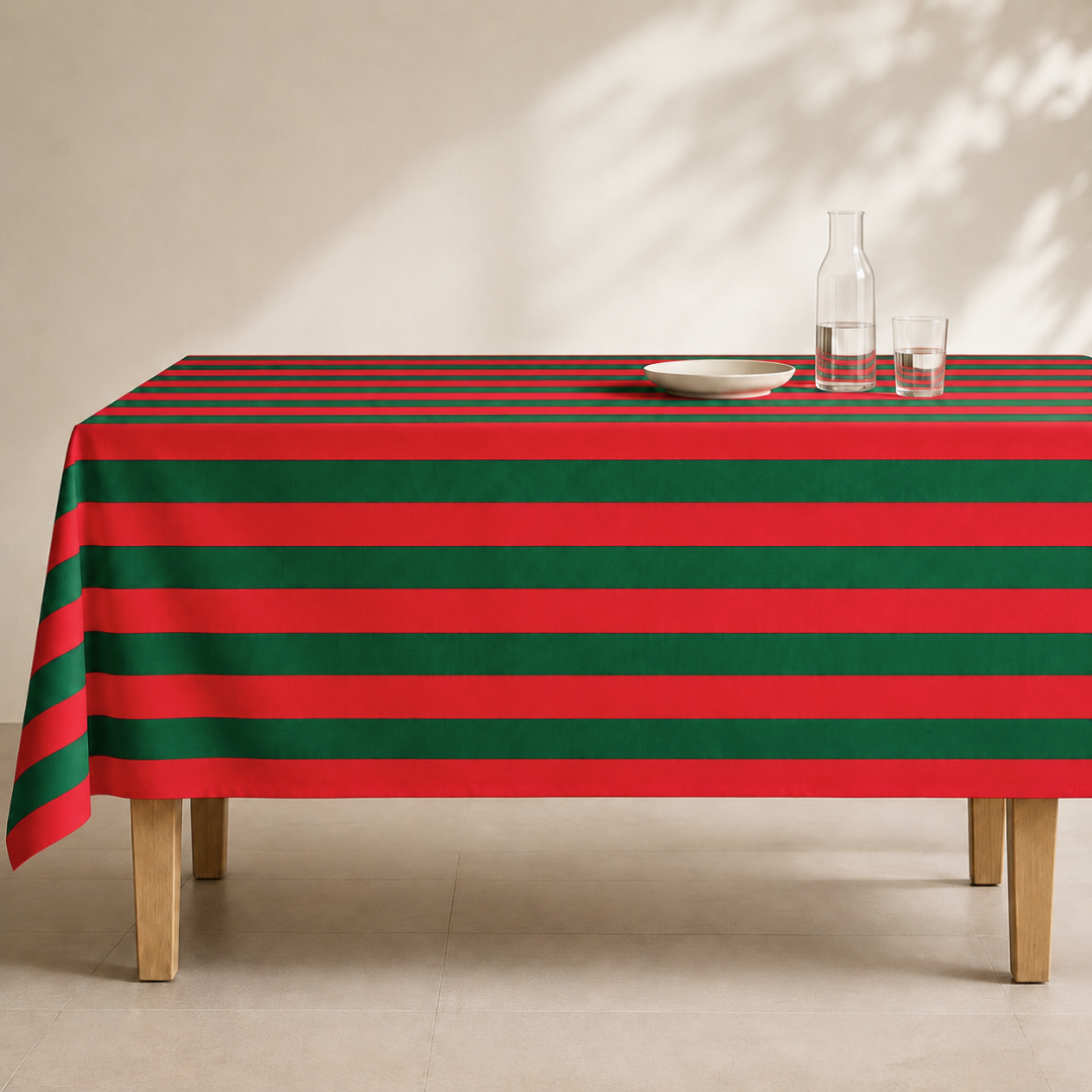 Check Woven Linen Stain Resistant Table Cloth Red