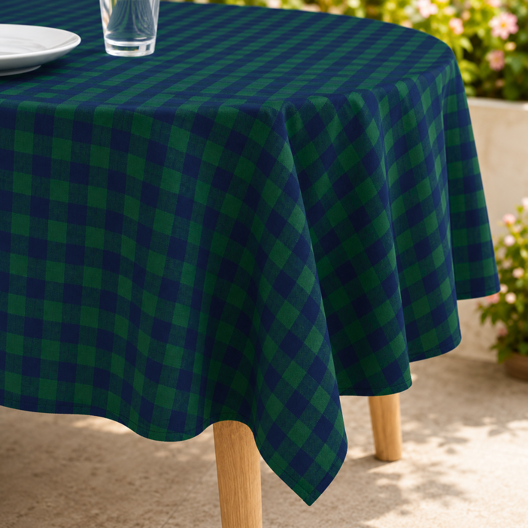 Check Woven Linen Stain Resistant Table Cloth Red