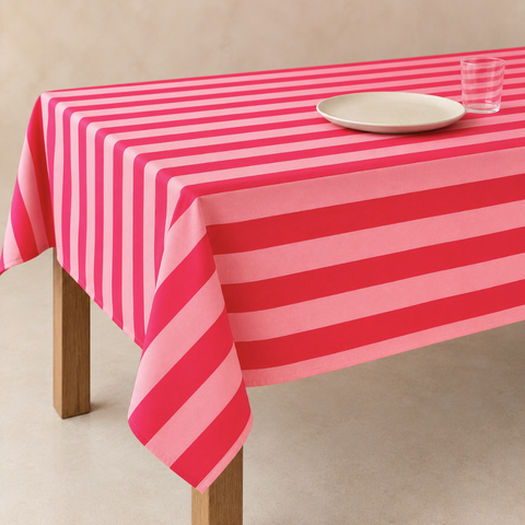 Check Woven Linen Stain Resistant Table Cloth Red