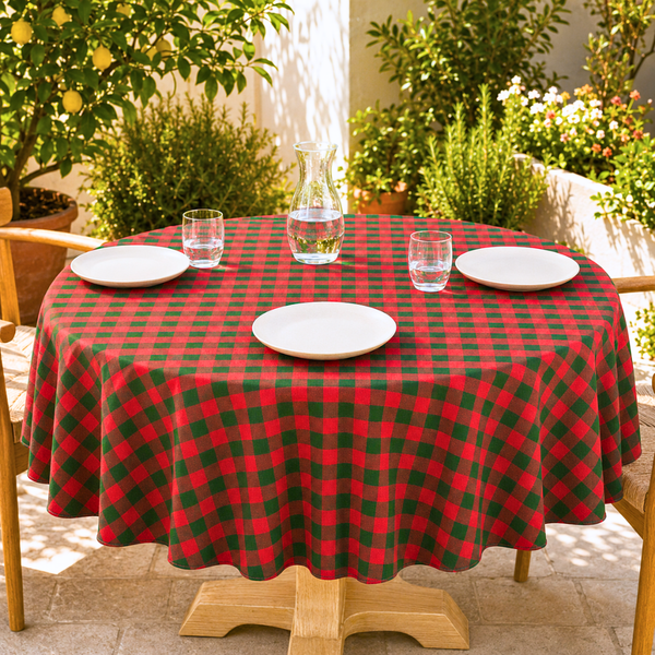 Check Woven Linen Stain Resistant Table Cloth Red