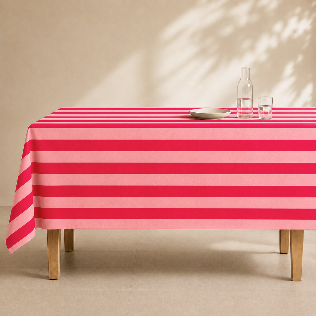 Check Woven Linen Stain Resistant Table Cloth Red