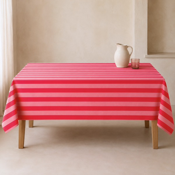 Check Woven Linen Stain Resistant Table Cloth Red
