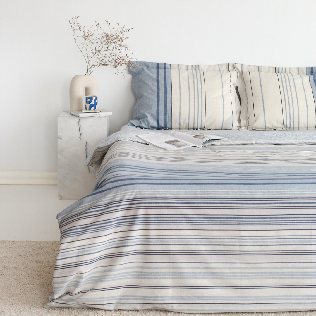 Stripe %100 Pamuk Çift Kişilik Nevresim Takımı 200x220 cm Mavi