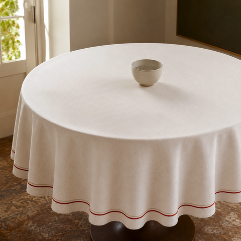 Genoa Woven Linen Stain Resistant Round Table Cloth White