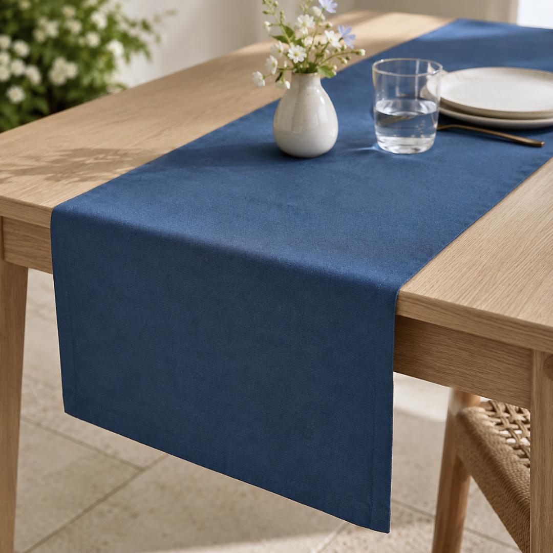 Genoa Woven Linen Stain Resistant Runner 50x150 cm Navy Blue