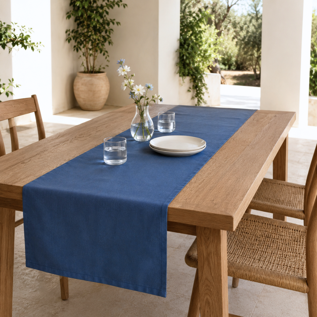 Genoa Woven Linen Stain Resistant Runner 50x150 cm Navy Blue