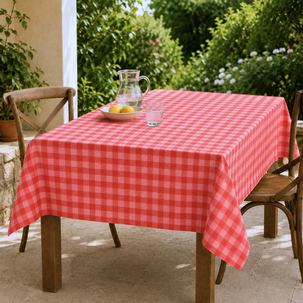 Check Woven Linen Stain Resistant Table Cloth Red
