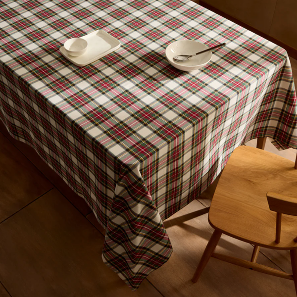 Tartan Plaid Tablecloth White 