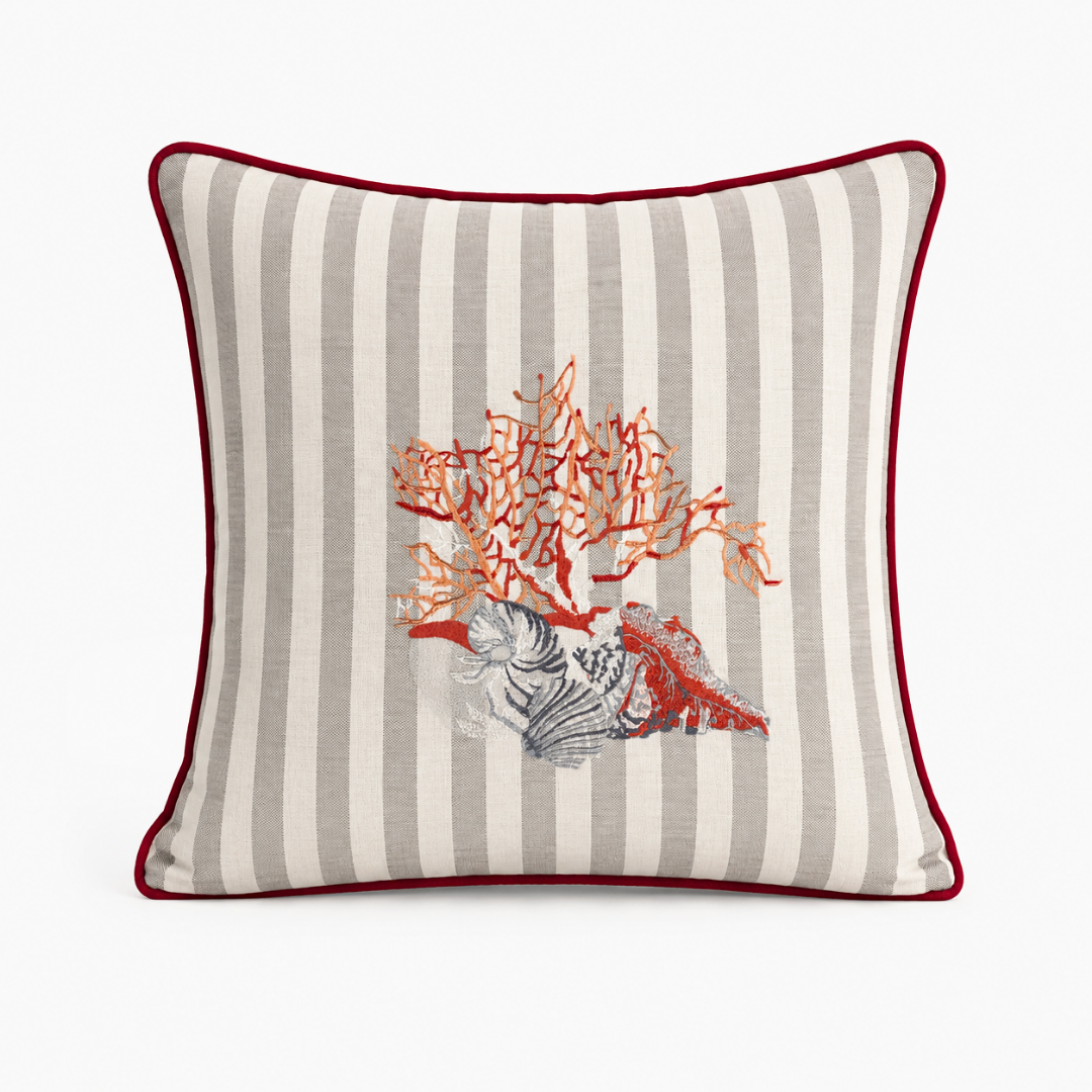 Ocean Stripe Kırlent Kılıfı 45x45 cm Bej/Kırmızı