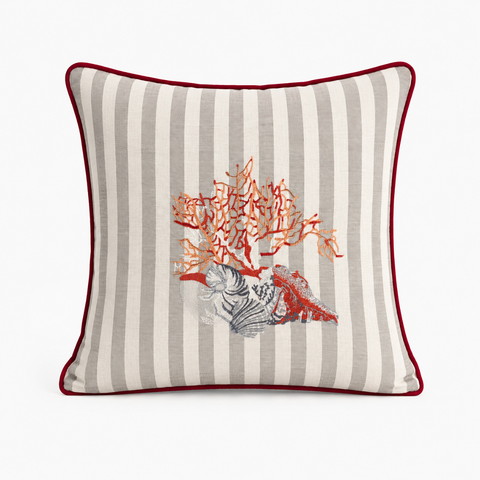 Ocean Stripe Kırlent Kılıfı 45x45 cm Bej/Kırmızı