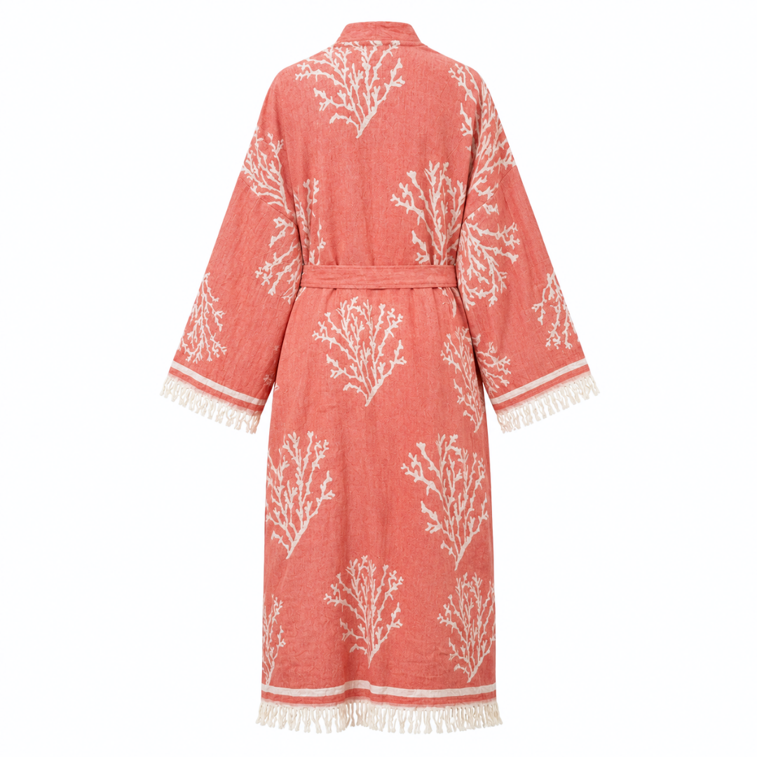 Coral Dokuma Pamuk Kimono/Sabahlık Mercan