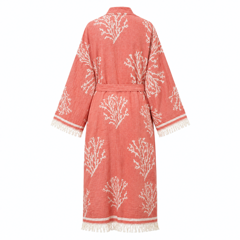 Coral Dokuma Pamuk Kimono/Sabahlık Mercan
