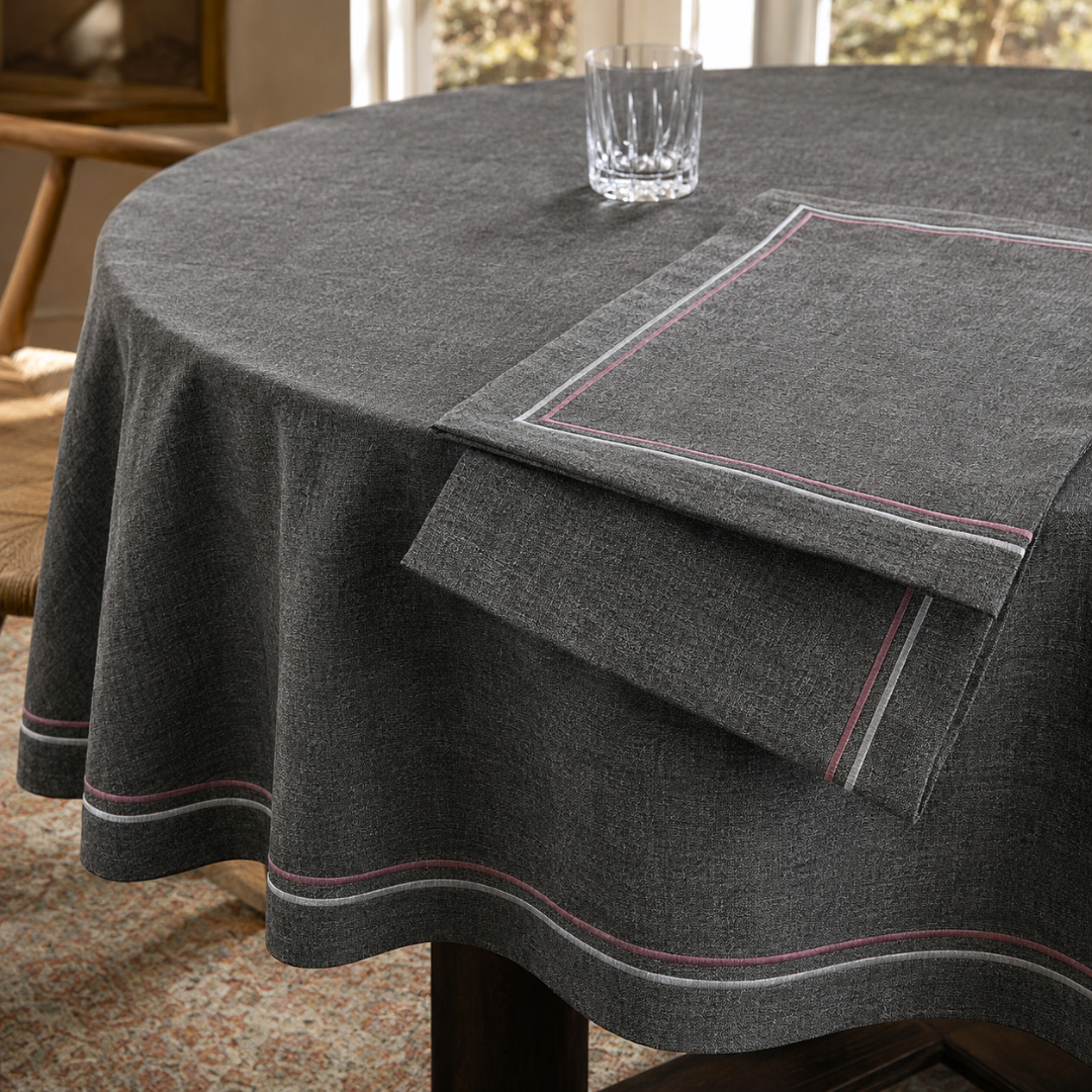 Genoa Woven Linen Stain Resistant Round Table Cloth White