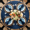 Genoa Woven Linen Stain Resistant Round Table Cloth Navy Blue