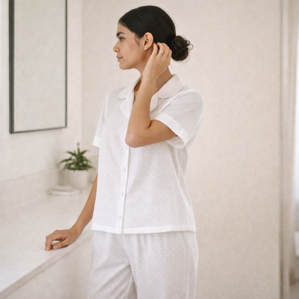 Dreamy İşlemeli Pamuk Kadın Pijama Takımı Beyaz