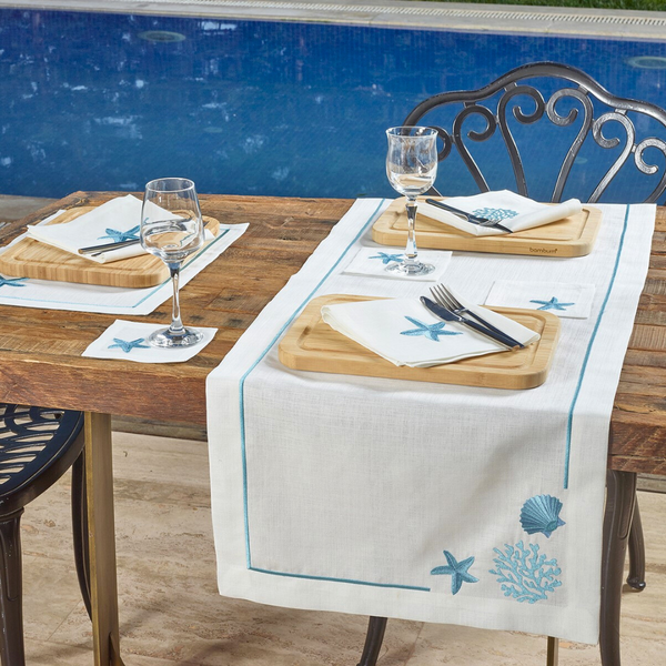 Sea Star Leke Tutmaz Keten Peçete 45x45 cm Mavi (2'li Set)