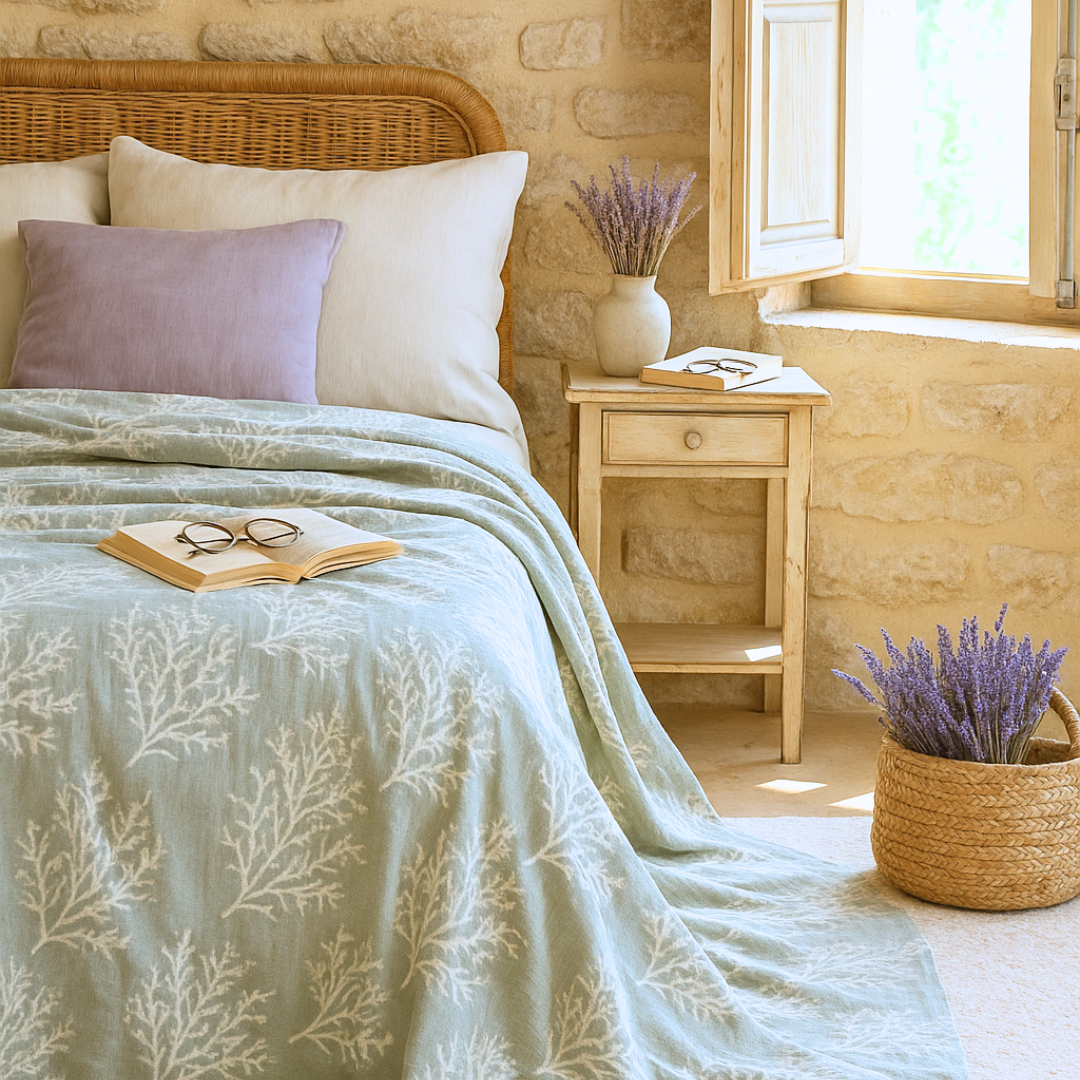 Coral 4 Layer Muslin Double Bedspread Green