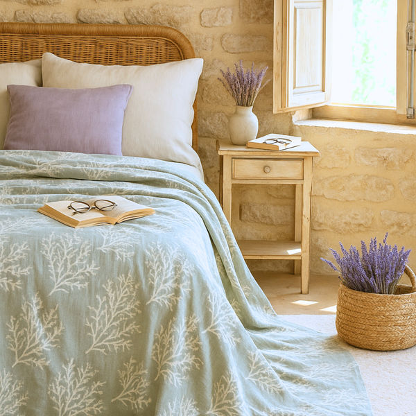 Coral 4 Layer Muslin Double Bedspread Green