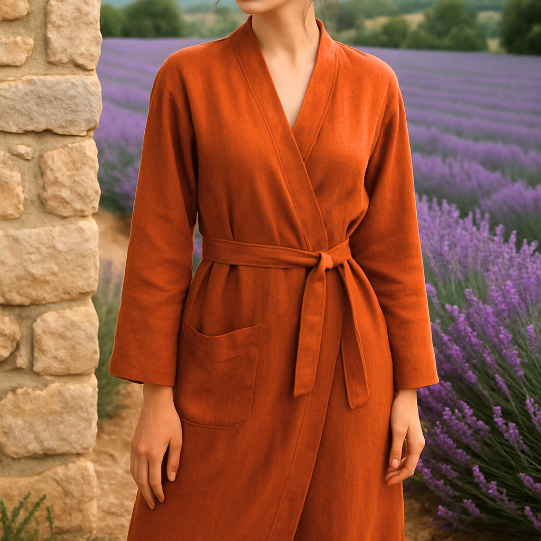 Luz Yıkanmış Keten Kimono Kiremit