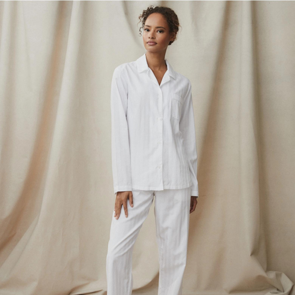 Melinda Cotton Satin Pajamas Set White