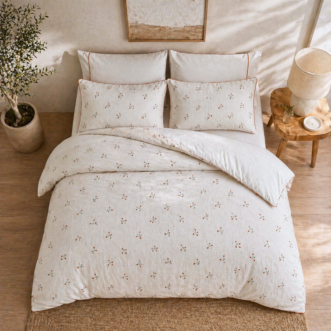 Roseberry Nakışlı Organik Pamuk Çift Kişilik Nevresim Takımı 200x220 cm