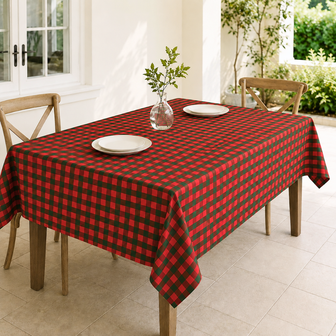 Check Woven Linen Stain Resistant Table Cloth Red