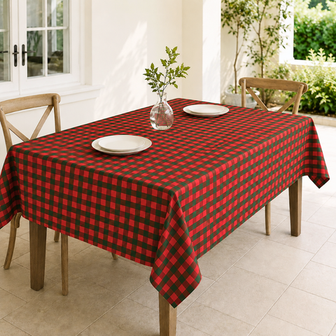Check Woven Linen Stain Resistant Table Cloth Red