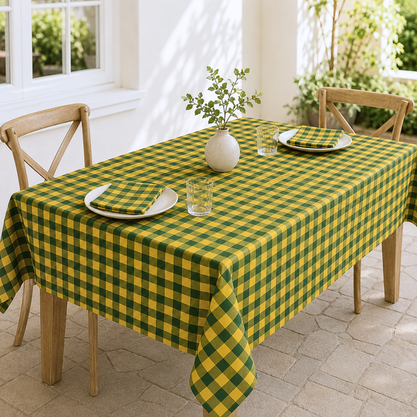Check Woven Linen Stain Resistant Table Cloth Red