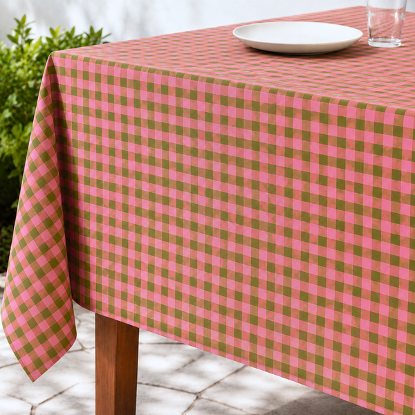 Check Woven Linen Stain Resistant Table Cloth Red