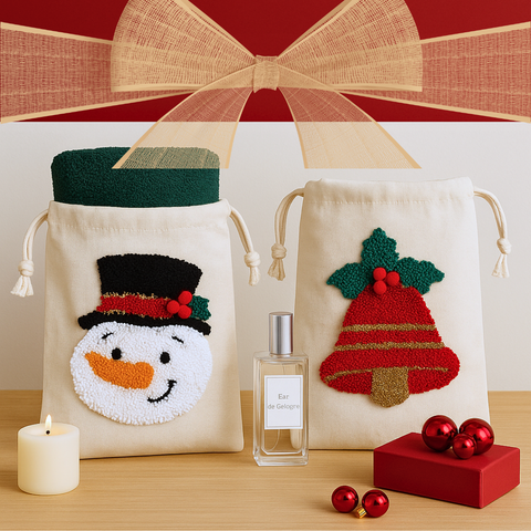 Snowman Kanaviçe Nakışlı Yılbaşı Hediye Kesesi 30x20 cm (2'li Set)