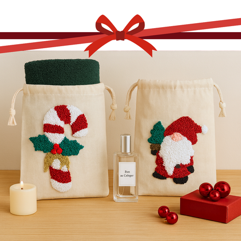 Candy Kanaviçe Nakışlı Yılbaşı Hediye Kesesi 30x20 cm (2'li Set)