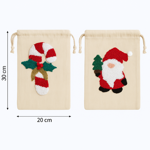 Candy Kanaviçe Nakışlı Yılbaşı Hediye Kesesi 30x20 cm (2'li Set)