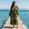 Gaia Taş Baskı Pamuk Kimono Haki