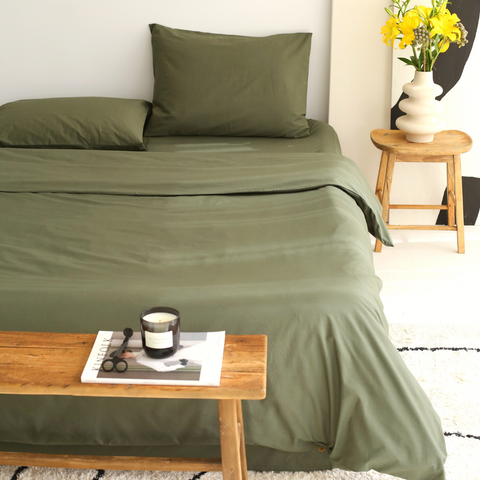 Clara Premium Pamuk Saten Çift Kişilik Nevresim Takımı 200x220 cm Haki