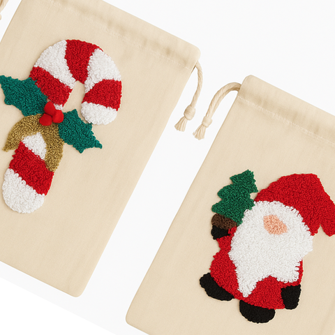 Candy Kanaviçe Nakışlı Yılbaşı Hediye Kesesi 30x20 cm (2'li Set)